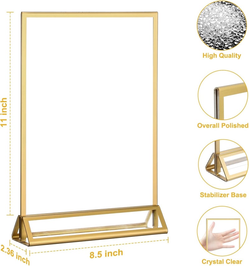 EHWINE 12 Pack Acrylic Sign Holder 8.5 x 11, Double Sided Gold Picture Frame Stand up Table Top Sign Holders, Clear Display Stand Menu Flyer Holder for Wedding Party (Provide Non-slip Mats) - Image 4